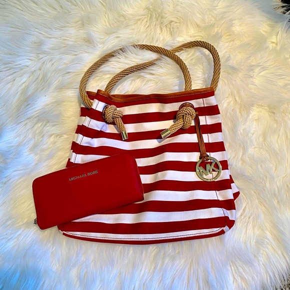 Red stripped Marina Grab tote bag - Picture 5 of 6